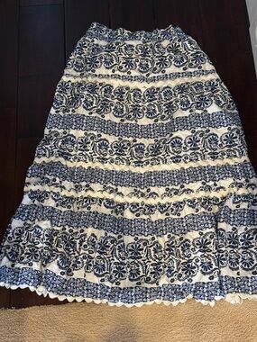 Caslon Navy and White Floral Tiered Maxi Skirt